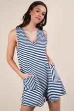 VERY J - NP70744-Striped Knit Casual Comfy Romper: DENIM / S-M-L/2-2-2