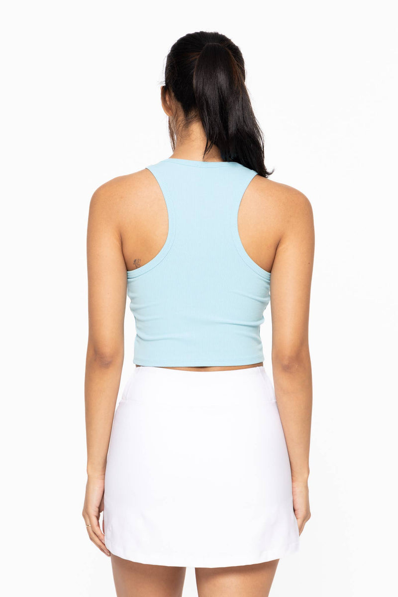 Mono B - Essential Micro-Ribbed Racer Athleisure Tank Top: BASIC WHITE / S:M:L (2:2:2)