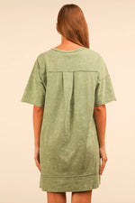 VERY J - ND31634-Mineral Washed Knit Oversized Shift Mini Dress: BLUE / S-M-L/2-2-2