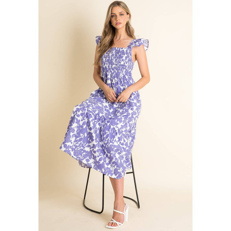 Smocked Flower Front Maxi Dress