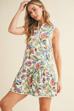 TCEC - CD05942-Floral Print Zip Up Collar Sporty Mini Dress: MULTI / S