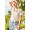 Pol Clothing - Colored trim v-neck short sleeve solid basic knit top: PALE SAGE / S
