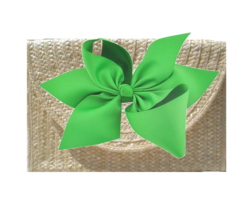 The Vineyard Straw Clutch w Interchangeable Bow -Kelly Green
