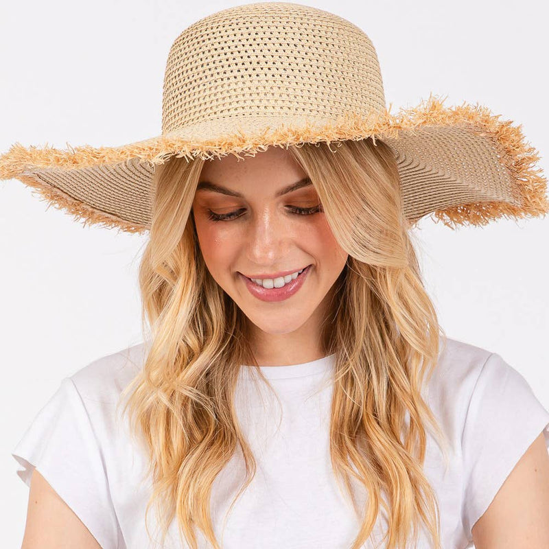 Sensibling Corp. - Frayed Edge Floppy Straw Sun Hat: Beige