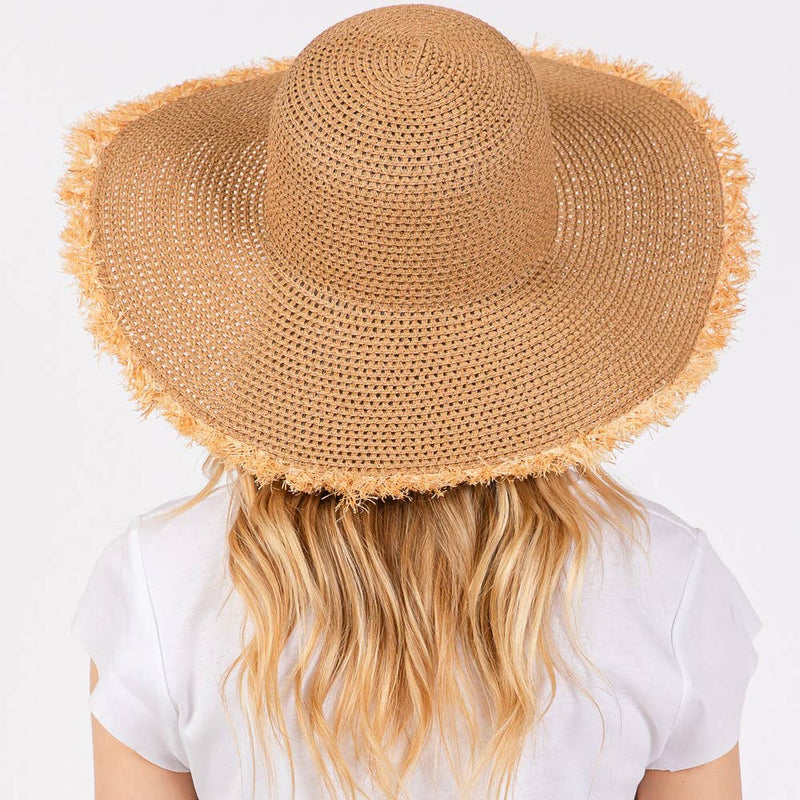 Sensibling Corp. - Frayed Edge Floppy Straw Sun Hat: Beige