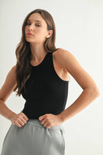 Mono B - Essential Micro-Ribbed Racer Athleisure Tank Top: BASIC WHITE / S:M:L (2:2:2)