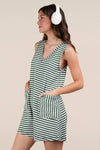 VERY J - NP70744-Striped Knit Casual Comfy Romper: DENIM / S-M-L/2-2-2