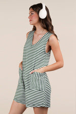 VERY J - NP70744-Striped Knit Casual Comfy Romper: DENIM / S-M-L/2-2-2