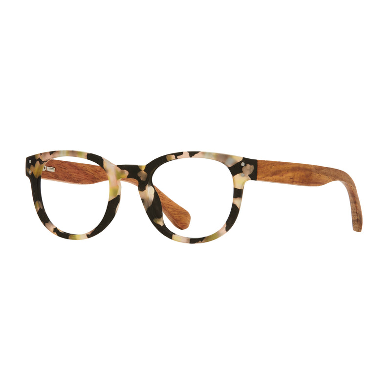 Blue Planet Eco-Eyewear - Astrid-Matte Yellow Tortoise/Walnut Wood+Blue Light Lens: 1.25