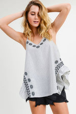 Pinstripe Side Ruffle Tank