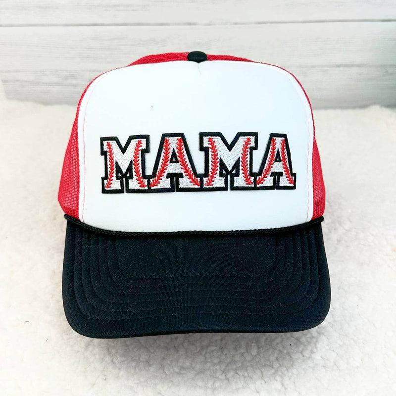 MAMA Black and Red Baseball Patch on Foam Trucker Hat