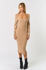  LONG PUFF SLEEVE MIDI SWEATER DRESS WITH BACK TIE