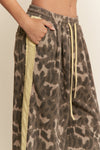 Leopard Print Solid Stripe Wide Leg Lounge Pants