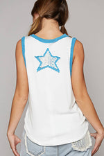 Pol Clothing - V-neck sleeveless color block front crochet star solid top: BASIL/DEEP TEAL / S