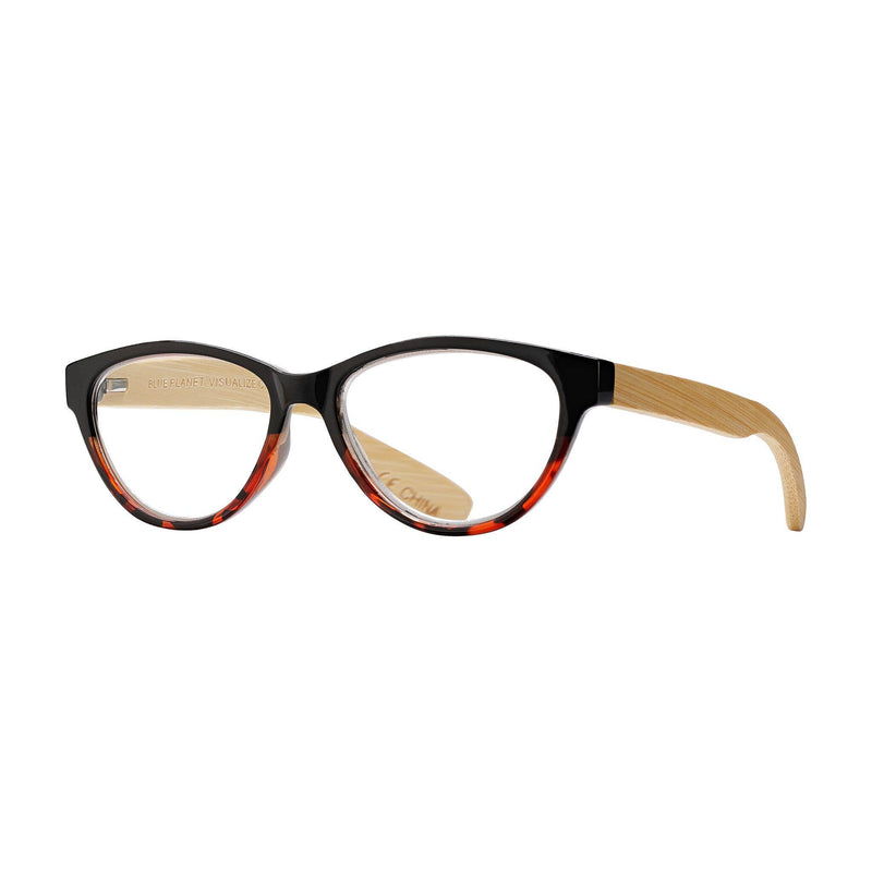 Blue Planet Eco-Eyewear - Lucia Reader - Black To Amber Tortoise / Natural Bamboo: 1.25