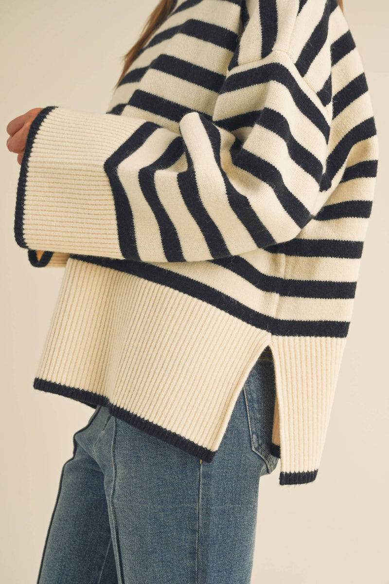 STRIPED TURTLE NECK SWEATER TOP