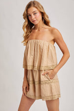 Bluivy - STRAPLESS EMBROIDERED TRIM JUMPSUIT: Beige / S