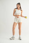 Mono B - Essential Micro-Ribbed Racer Athleisure Tank Top: BASIC WHITE / S:M:L (2:2:2)
