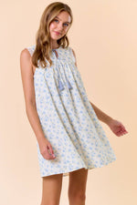 Floral Tie Front Lace Ruffled Sleeveless Mini Dress