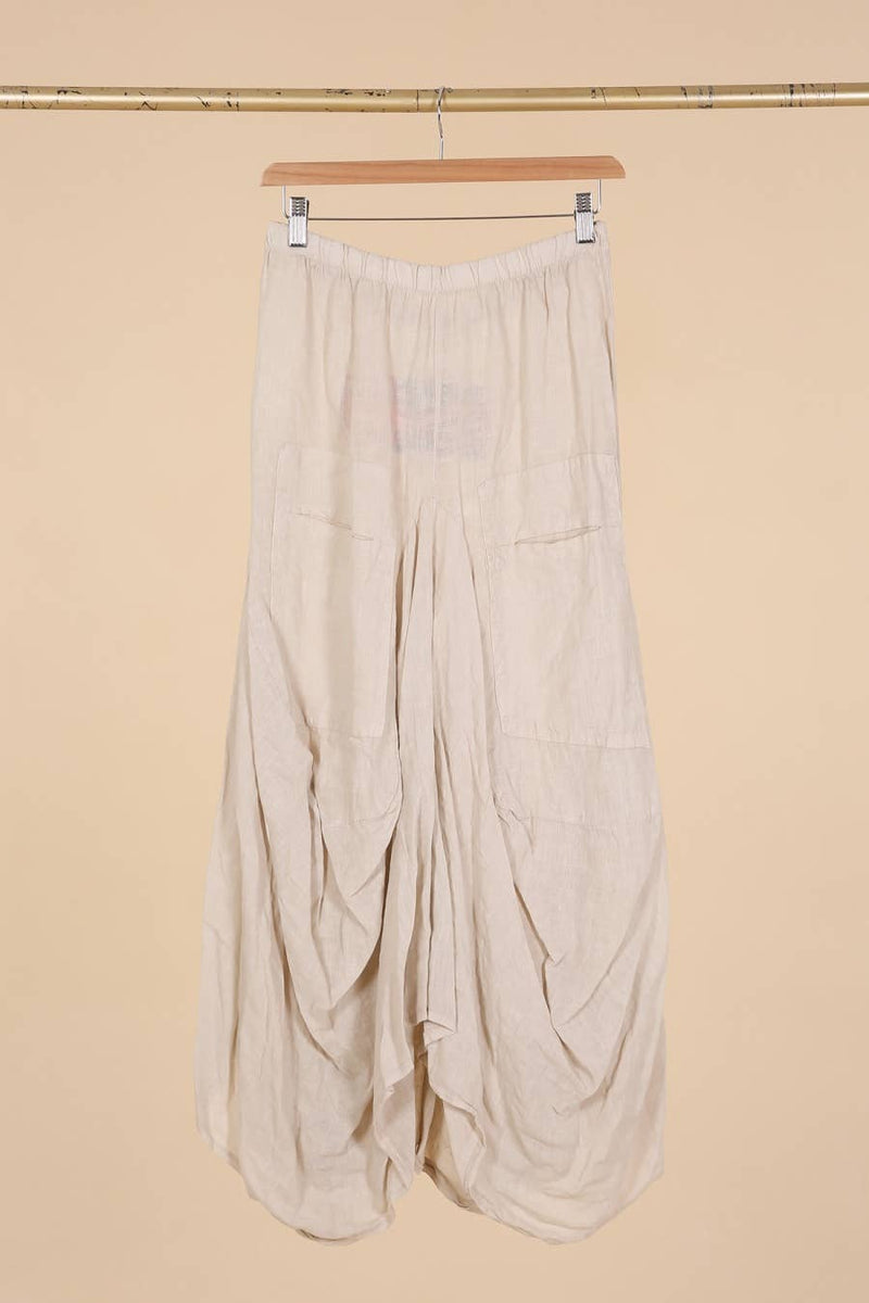 Beige Wide Linen Travel Skirt