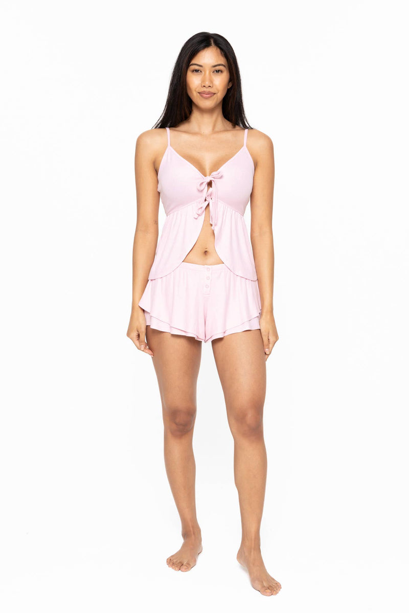Mono B - Bamboo Blend Double Ruffle Shorts: Black / S:M:L (2:2:2)