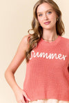 Doe and Rae - ROUND NECK SUMMER SWEATER TANK TOP - 44943T-1: CORAL / S