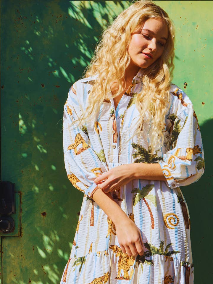 Safari Printed Tiered Shirt Dress