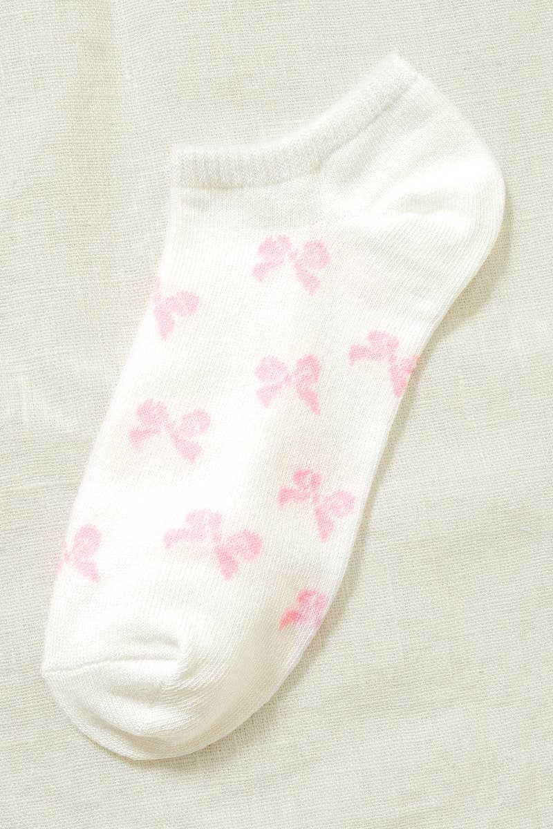 Ribbon bow Print Socks: WHITE