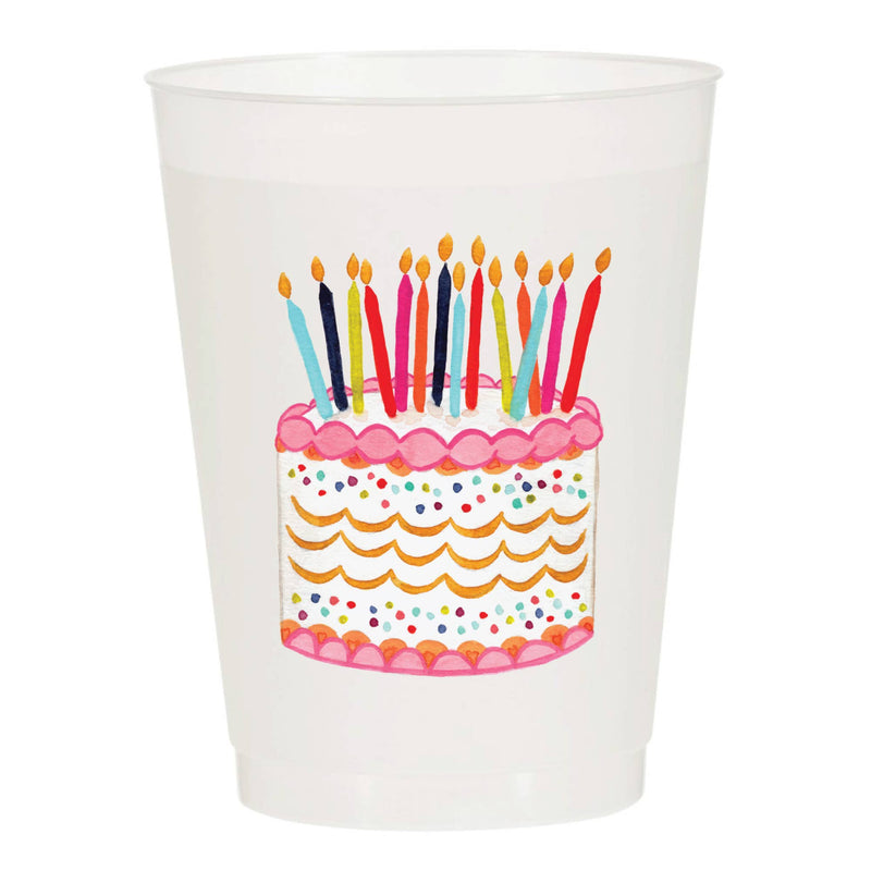 Sip Hip Hooray - Birthday Cake Watercolor Frosted Cups - Birthday: Pack of 6