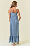 Tencel Chambray Tiered Ruffled Skirt Midi Dress