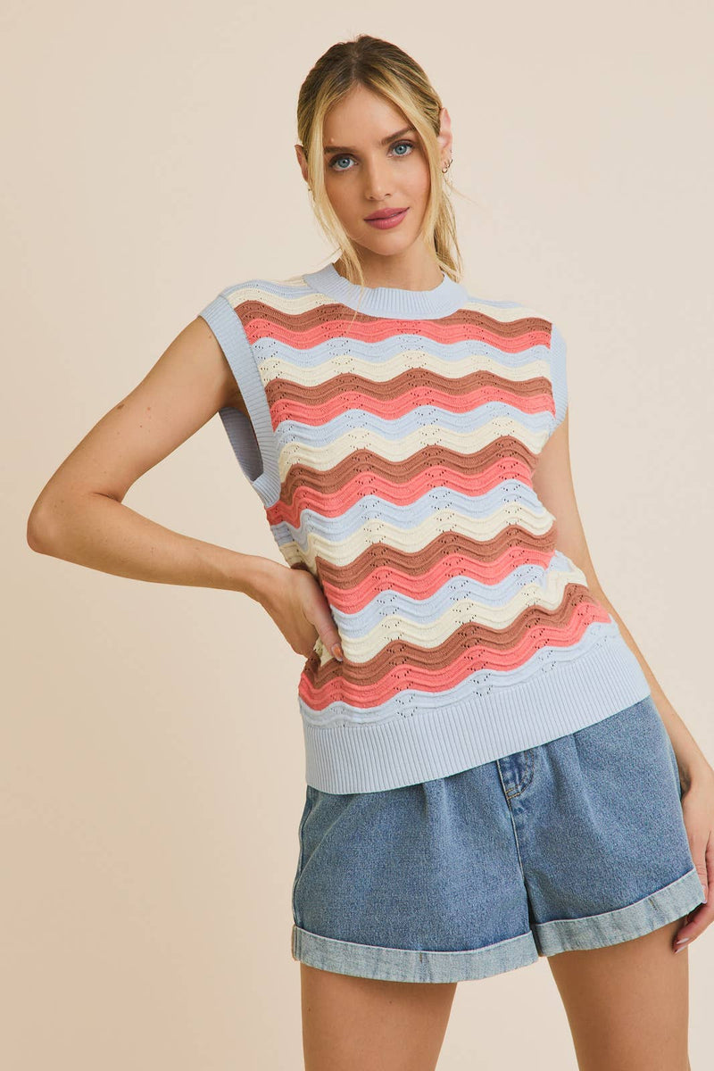 Wavy Sleeveless Knit Top
