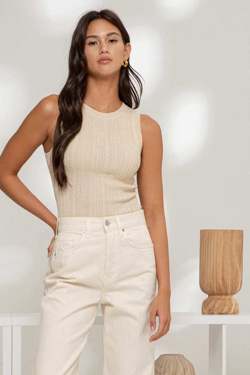 The Workshop Studio - SLEEVELESS ROUND NECK SWEATER KNIT TOP: BLACK
