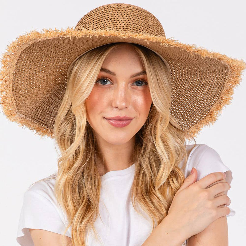 Sensibling Corp. - Frayed Edge Floppy Straw Sun Hat: Beige
