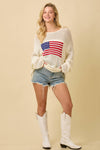 Main Strip - 4th of July Boat Neck Crochet Sweater Knit Top: IVORY / S