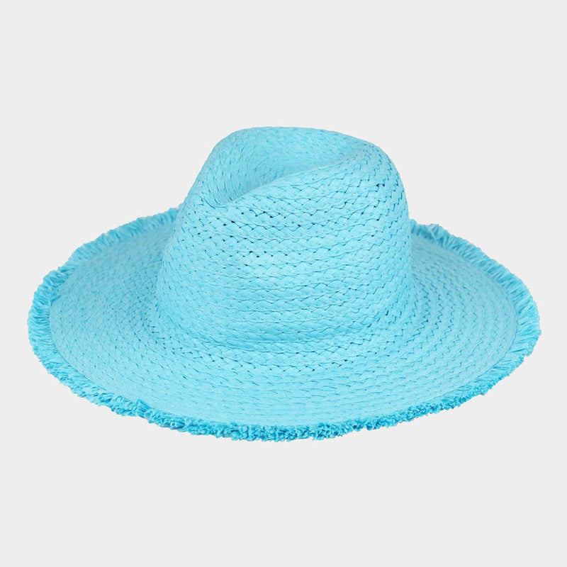 Sensibling Corp. - Frayed Solid Straw Sun Hat: Turquoise
