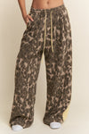 Leopard Print Solid Stripe Wide Leg Lounge Pants