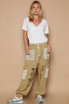 Pol Clothing - Colored trim v-neck short sleeve solid basic knit top: PALE SAGE / S