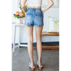 Washed Denim Distressed Roll up Shorts: Dark Wash