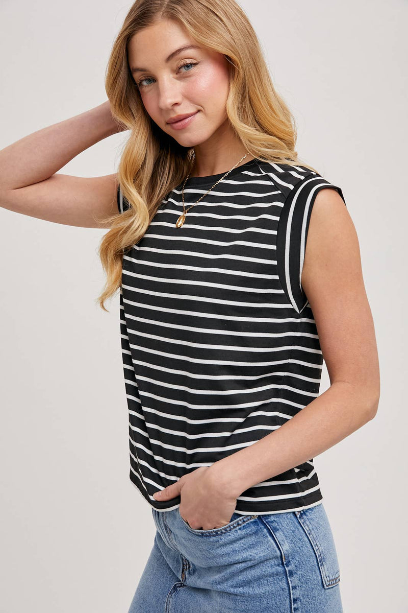 Bluivy - STIRPED MUSCLE TEE: IVORY / S