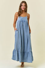 Tencel Chambray Tiered Ruffled Skirt Midi Dress