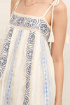 En Crème - Embroidered Mini Dress with Tassel Shoulder Ties and Lurex D: White Blue / S