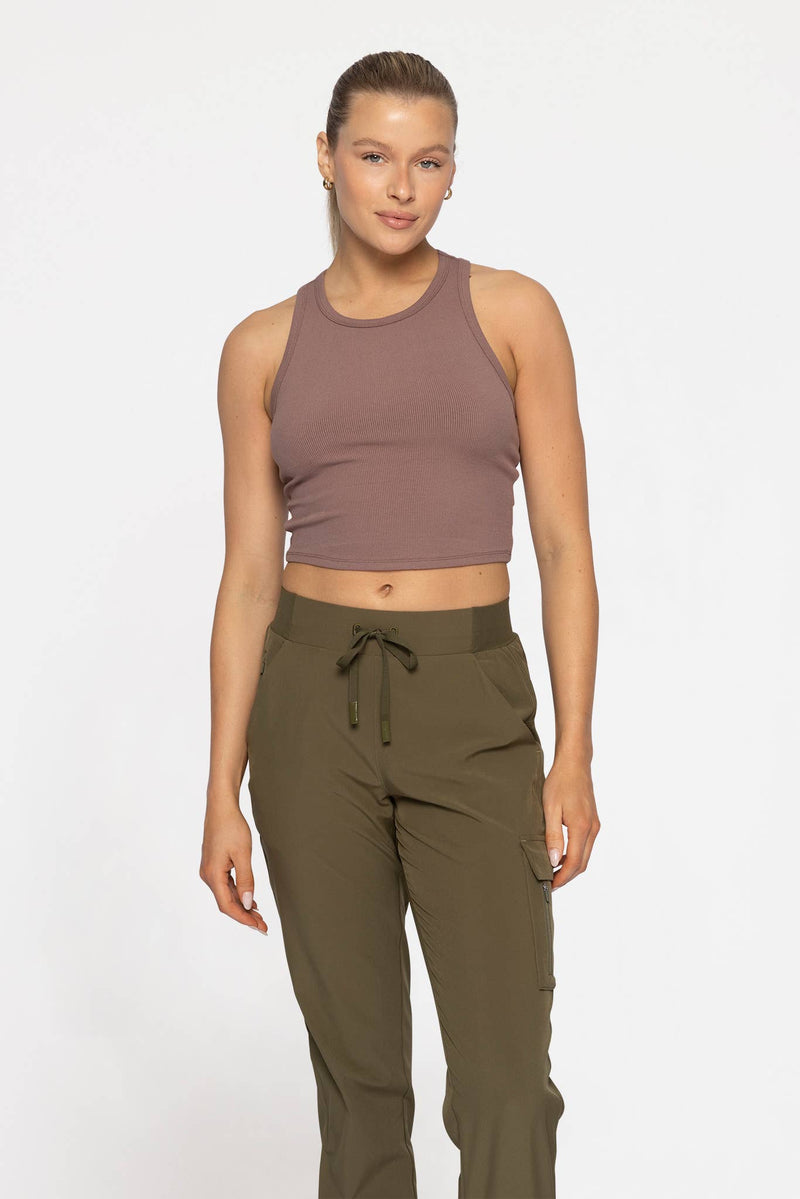 Mono B - Essential Micro-Ribbed Racer Athleisure Tank Top: BASIC WHITE / S:M:L (2:2:2)