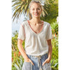 Pol Clothing - Colored trim v-neck short sleeve solid basic knit top: PALE SAGE / S