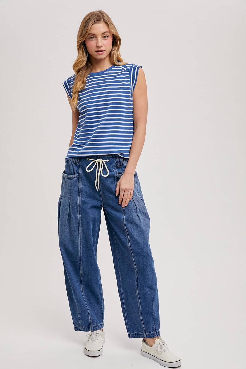 Bluivy - STIRPED MUSCLE TEE: IVORY / S