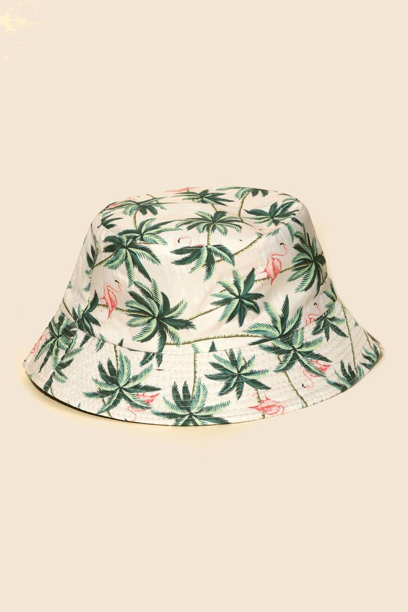 Palm Trees Print Bucket Hat In White
