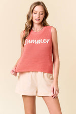 Doe and Rae - ROUND NECK SUMMER SWEATER TANK TOP - 44943T-1: CORAL / S