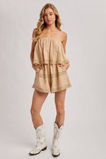 Bluivy - STRAPLESS EMBROIDERED TRIM JUMPSUIT: Beige / S