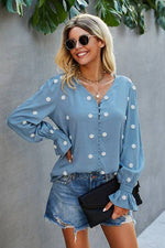 Polka Dot V Neck Blouse