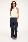 The Workshop Studio - CONTRAST TRIM CROCHET KNIT SLEEVELESS SWEATER TOP: IVORY