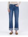 High Rise Cuffed Ankle Straight Jeans